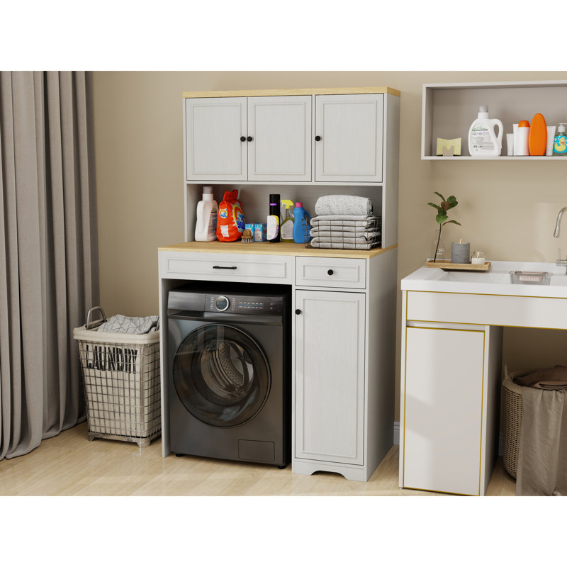 Armoire de rangement en MDF peu encombrante, blanc antique, idéale pour la salle de lavage