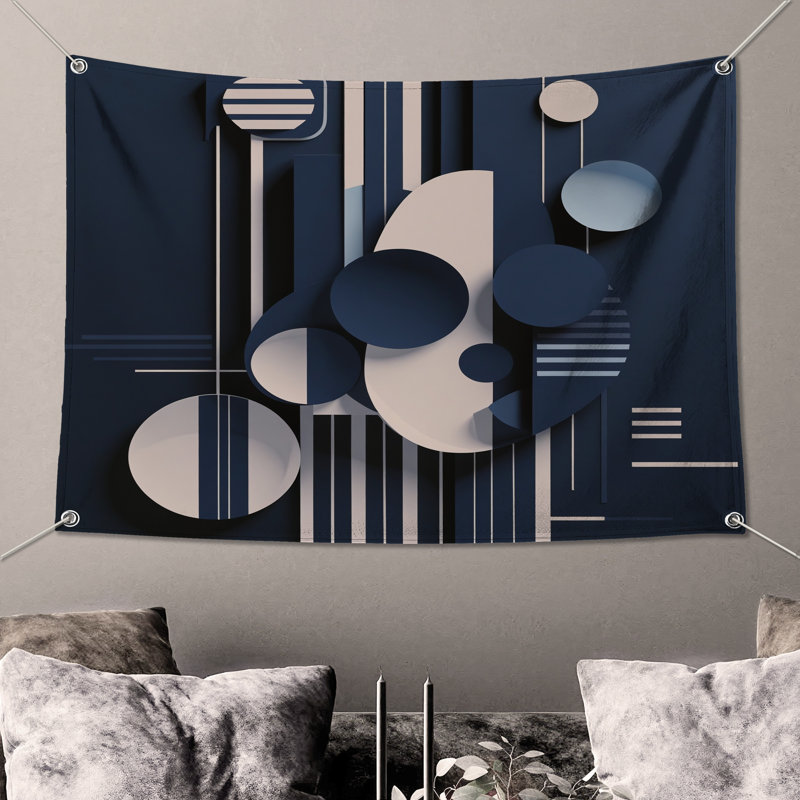 Tapisserie murale cercles bleus - formes murales formes géométriques, 50 po H x 60 po L avec 4 œillets