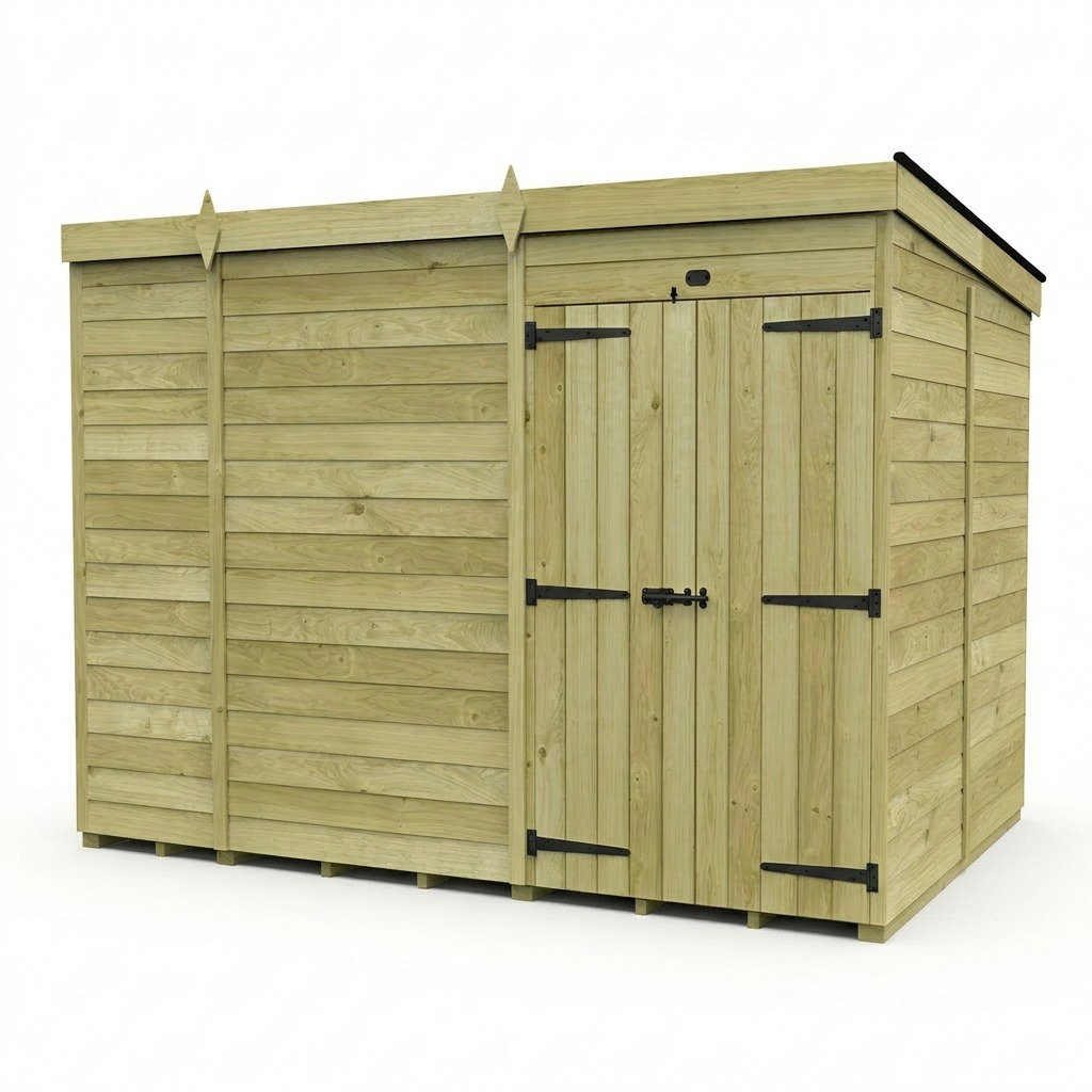 Total Sheds 11ft x 7ft Pent Garden Shed - Double Door - No Windows - Pressure Treated Timber - UK Manufactured