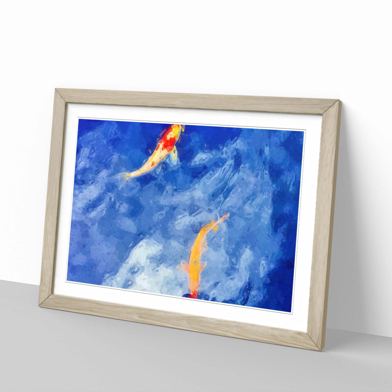 Koi & Carp Fish in Abstract - Picture Frame Graphic Art Print, 35cm H x 50cm W x 2cm D, Oak