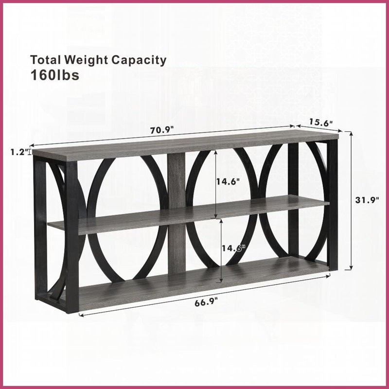 Table basse industrielle noire à 3 niveaux 70,87 pouces - Rangement peu encombrant pour le vestibule et le salon, Noir/gris