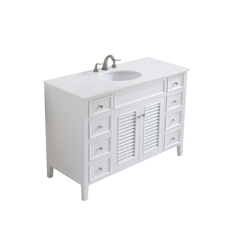 Watkinsville 48'' Single Bathroom Vanity with Engineered Marble Top, Antique White, Ivory White
