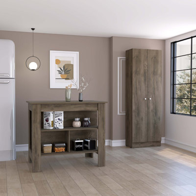 Ensemble de cuisine 2 pièces 8 tablettes 2 portes 2 pièces, îlot de cuisine et garde-manger brun foncé et onyx