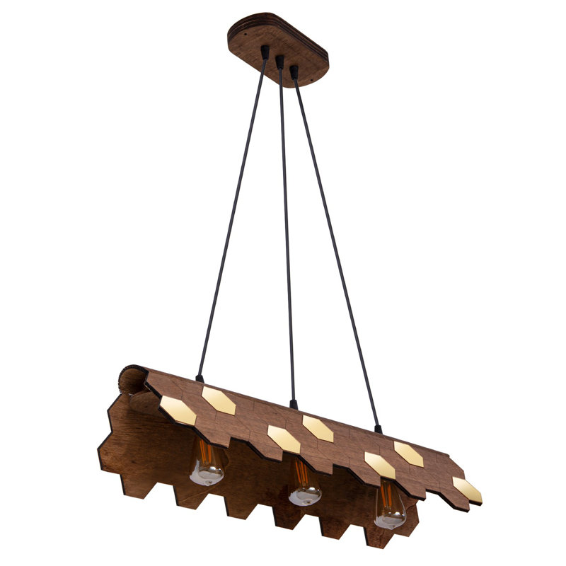 Luminaire suspendu géométrique à 3 lumières pour îlot de cuisine Emelie, Brun / Doré, Brun / noir