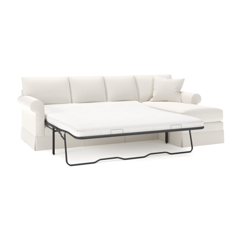 Friedman 2 - Piece Upholstered Sleeper Sectional, Right Hand Facing, Lena Off White Performance Linen Blend