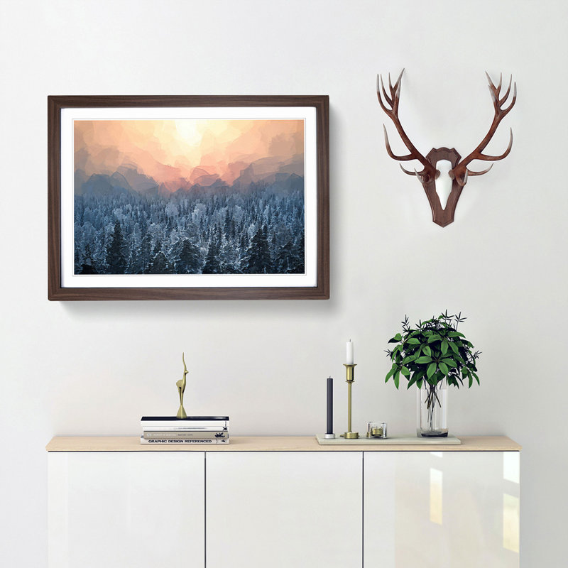 Sun High over Winter a Forest in Abstract - Picture Frame Graphic Art Print, 36cm H x 48cm W x 2cm D, Walnut Framed