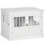 Table d'appoint en bois avec cage pour chien, armoire cage pour chien à trois portes, cage pour chiots et petits chiens d'intérieur, blanche