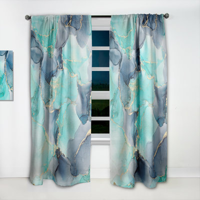 Turquoise And Purple Luxury Abstract Fluid Art VI - Modern Velvet Curtain - Room darkening - 1 panel