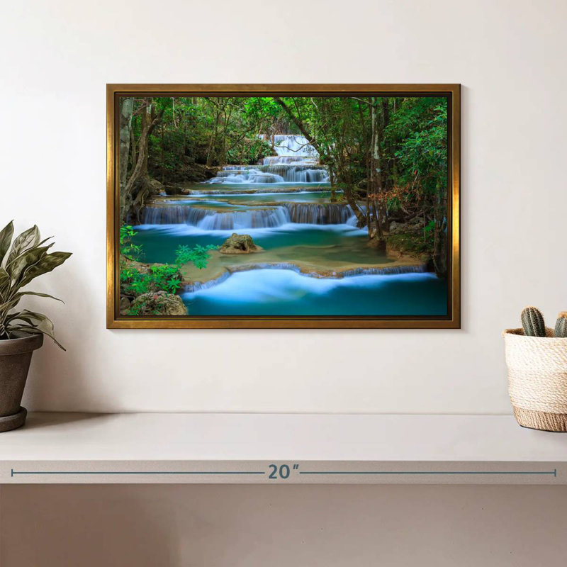 Cascade de la forêt de Kanchanaburi, Cadre flottant doré, 13 po x 9 po