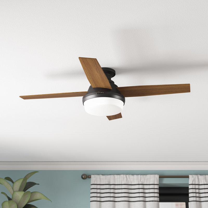 Ventilateur de plafond encastré à 4 pales à profil bas de 44 po avec lumières Dempsey, Blanc frais