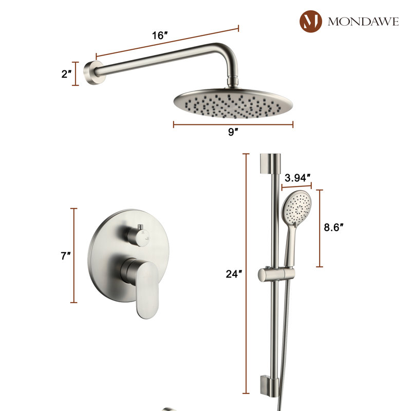 Calliope Wall Mounted 2-Function Retro Pressure-Balanced Shower System with 3 Setting Handheld, Brushed Nickel