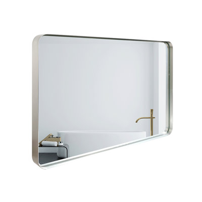 Miroir mural rectangulaire avec coin arrondi pour la salle de bain, miroir mural à cadre métallique pour la décoration intérieure