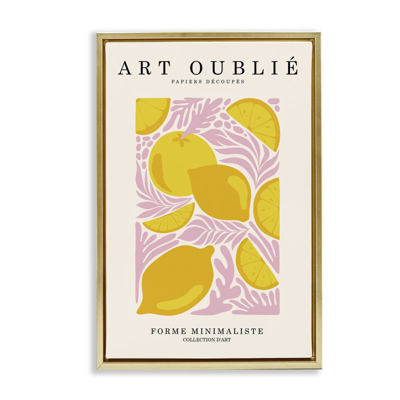  Lemons on Pink Florals Framed Floater Canvas by Incado, H 25 po x l 17 po, Cadre flottant métallique doré