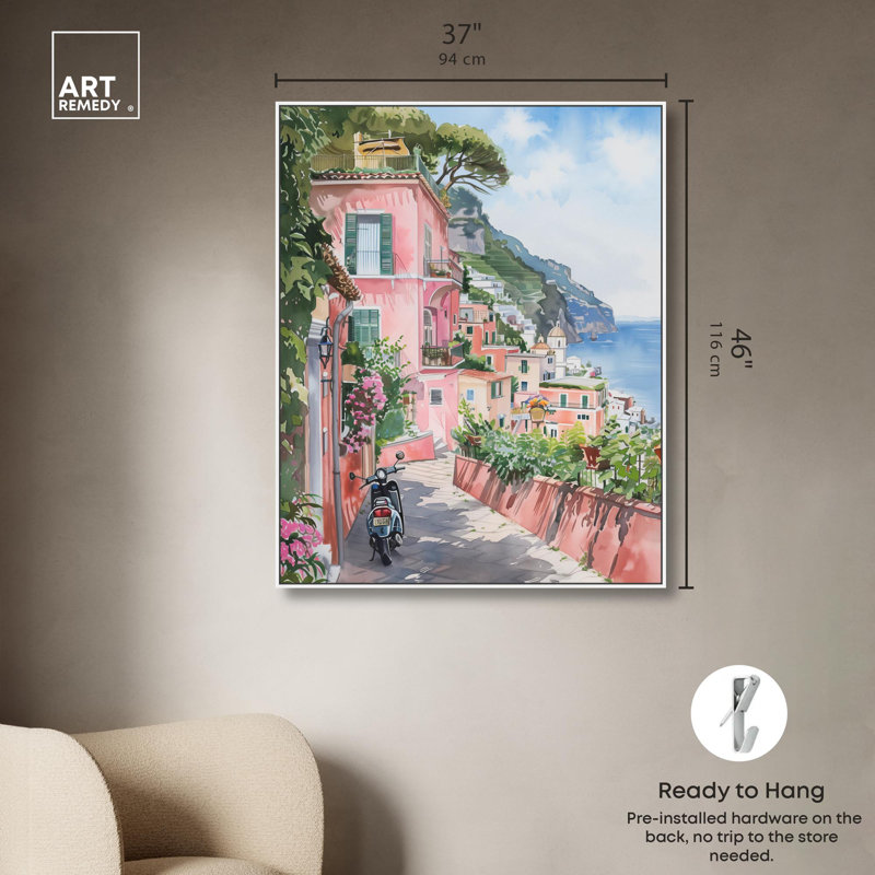 «Lush Coastal Villa», peintures florales par Art Remedy, H 46 po x l 37 po, Cadre flottant blanc