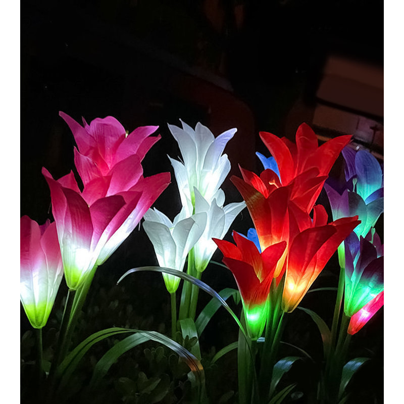 Solar Garden Lights Waterproof Integrated LED Pathway Light with Lily Flowers, Red
