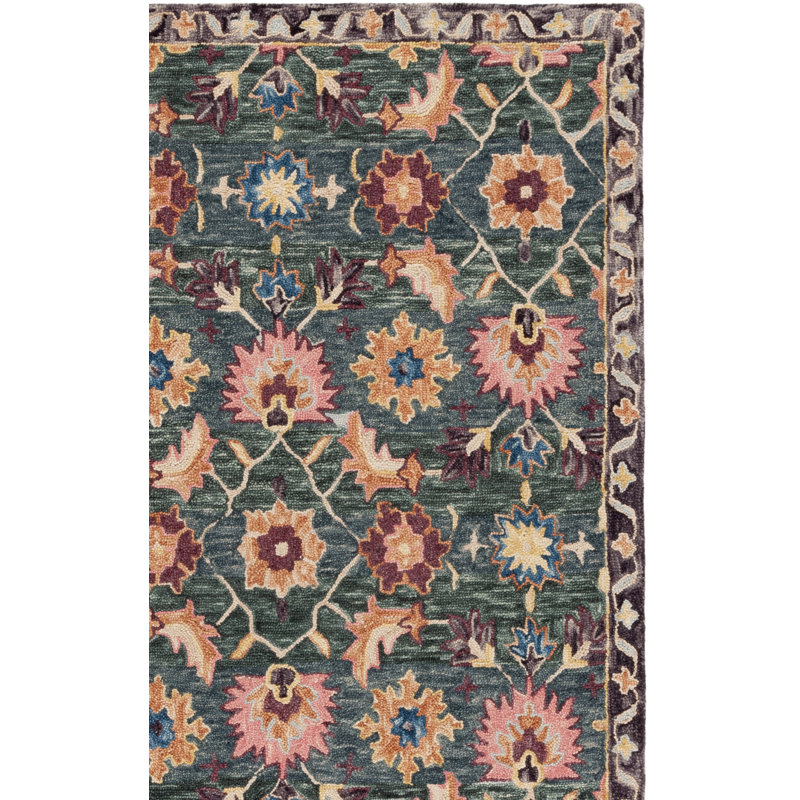 Tapis d'intérieur floral en laine touffeté à la main, Rectangle 6 pi x 9 pi