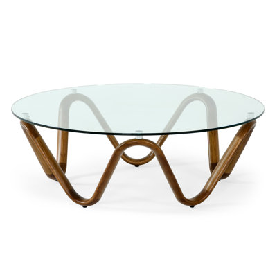 Augustina - Table basse moderne en verre et noyer
