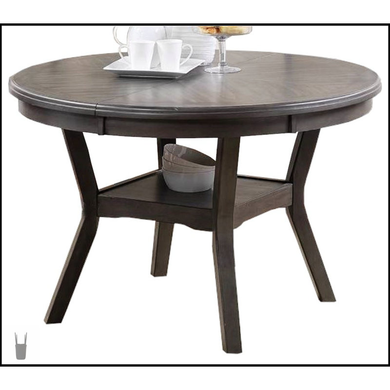 Ensemble de salle à manger contemporain 5 pièces avec table ronde et 4 chaises d'appoint, finition en bois d'hévéa gris, design unique et élégant