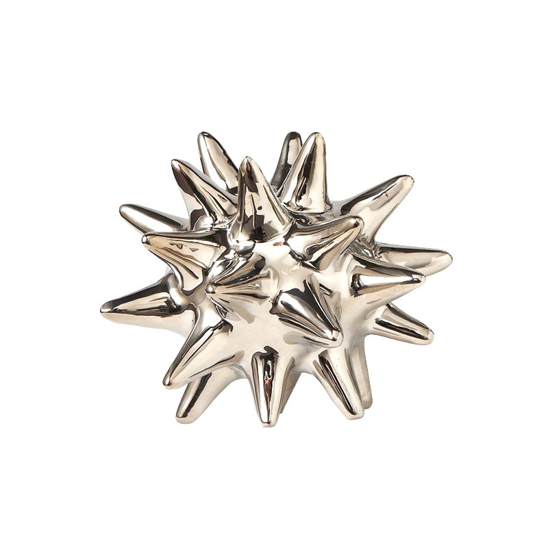Urchin Shiny Silver Object, 5.5" H x 5.5" W x 5.5" D
