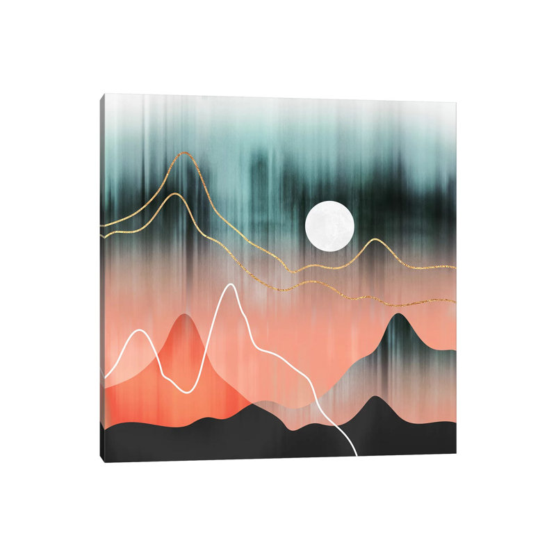 Impression d’art graphique, "mountainscape II" par Elisabeth Fredriksson, Toile tendue, Pas de tapis