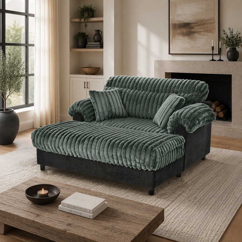 Canapé méridienne moderne 62 po Cloud, Green Faux Fur