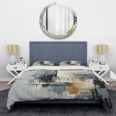 Ensemble de housse de couette gris et blanc Abstract Cityscape 2 - Abstract Collages
