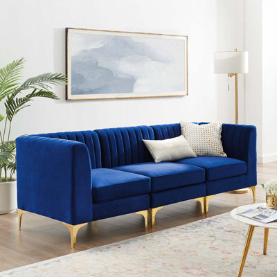 Lynn 91.5" Velvet Tuxedo Arm Modular Sofa with Reversible Cushions