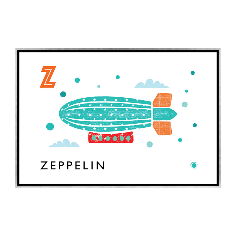 Z Is for Zeppelin - imprimé, H 40 po x l 60 po x 1,5 po, Toile avec cadre argenté, Aucun mat