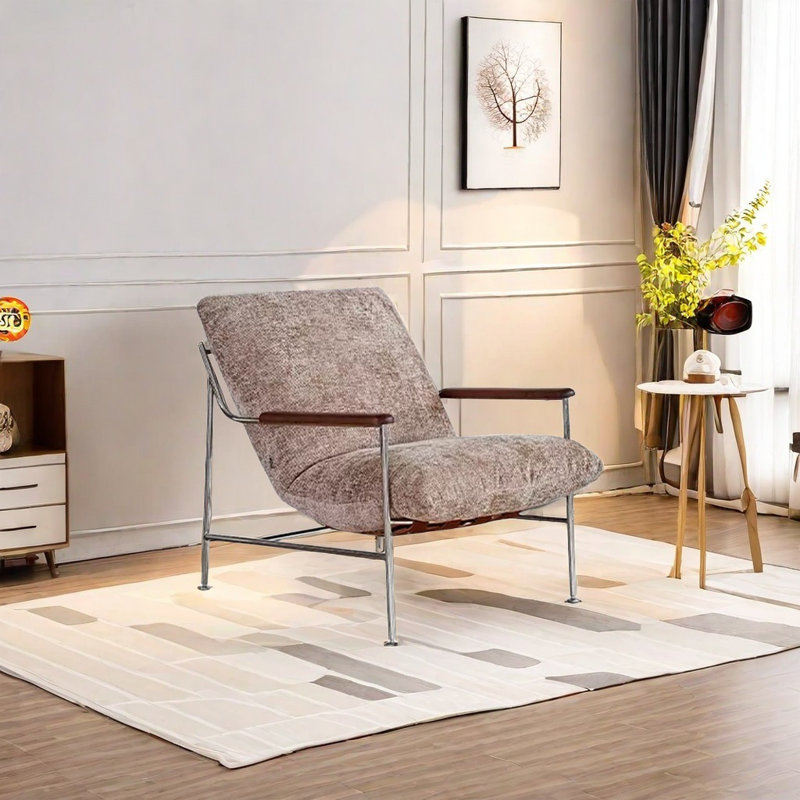 Chaise confortable avec structure en acier, Chenille couleur café clair