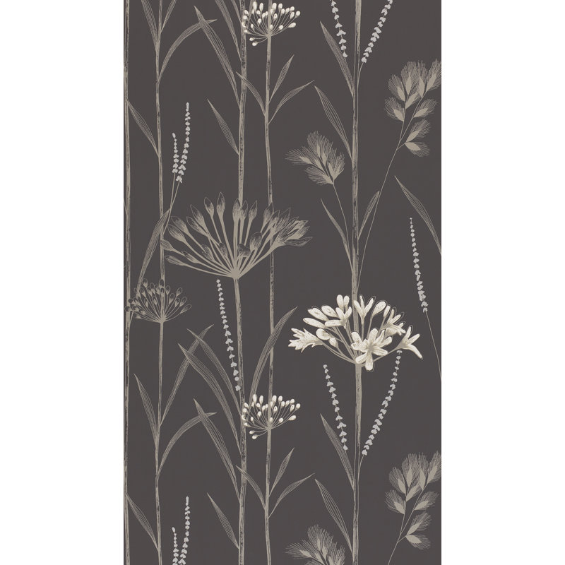 Gardinum Wallpaper, Charcoal/Flint/Gilver