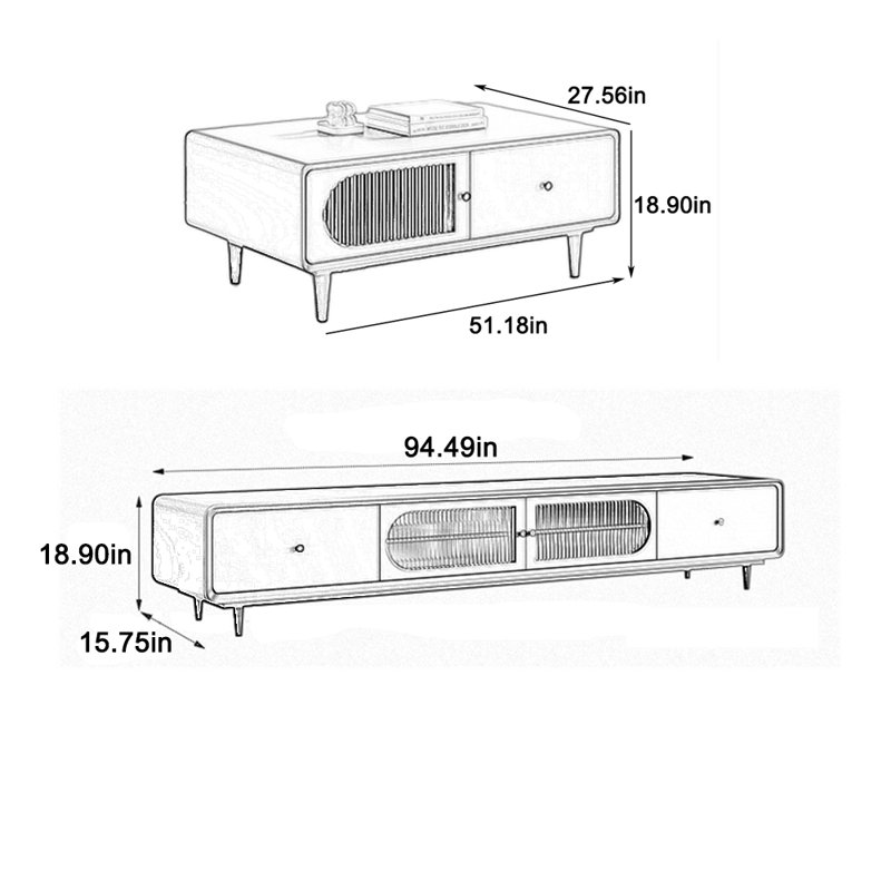 Solid wood TV stand coffee table rounded corners