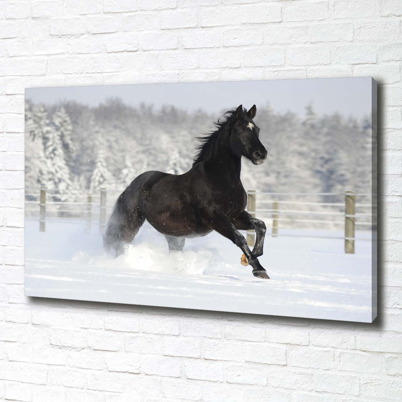 A Horse Galloping In The Snow - No Frame Print on Canvas