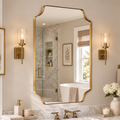 Miroir de salle de bain octogonal doré 61 x 81 cm, miroir mural festonné avec cadre en acier inoxydable