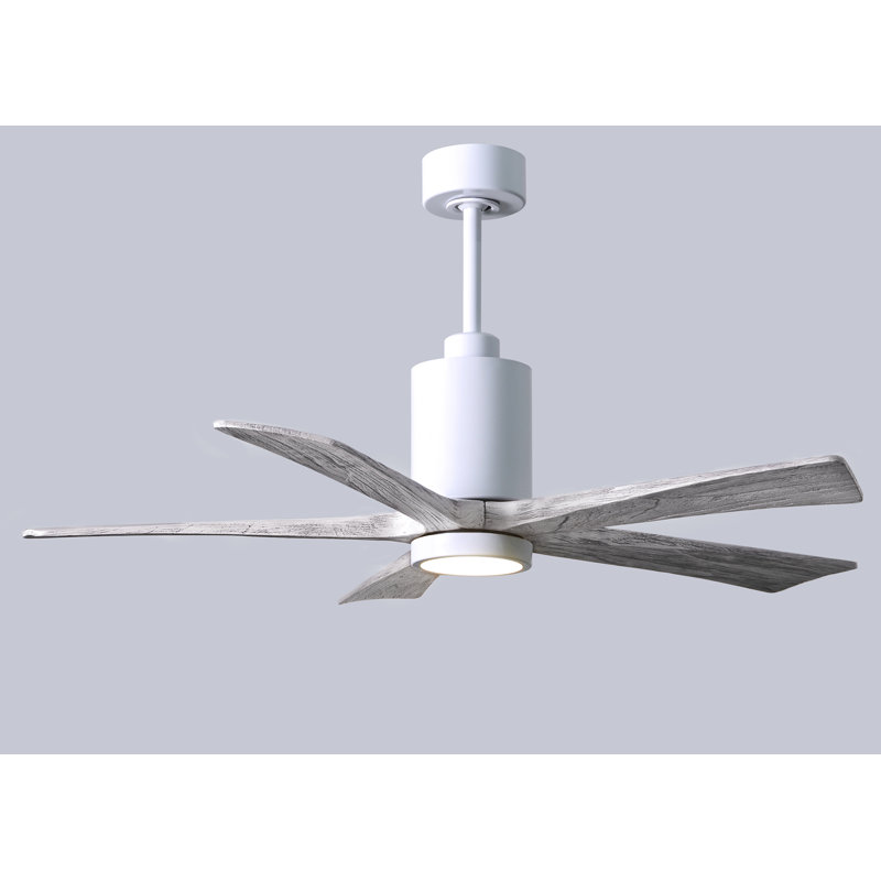 Patricia LED Downrod Ceiling Fan, Gloss White, Barn Wood Tone