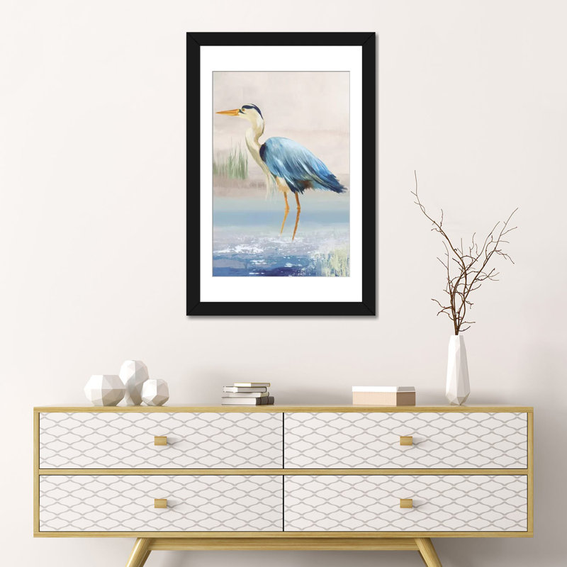 «Heron On The Beach II» par Aimee Wilson - reproduction sur toile, H 24 po x l 16 po x P 1 po, Papier d'art encadré noir