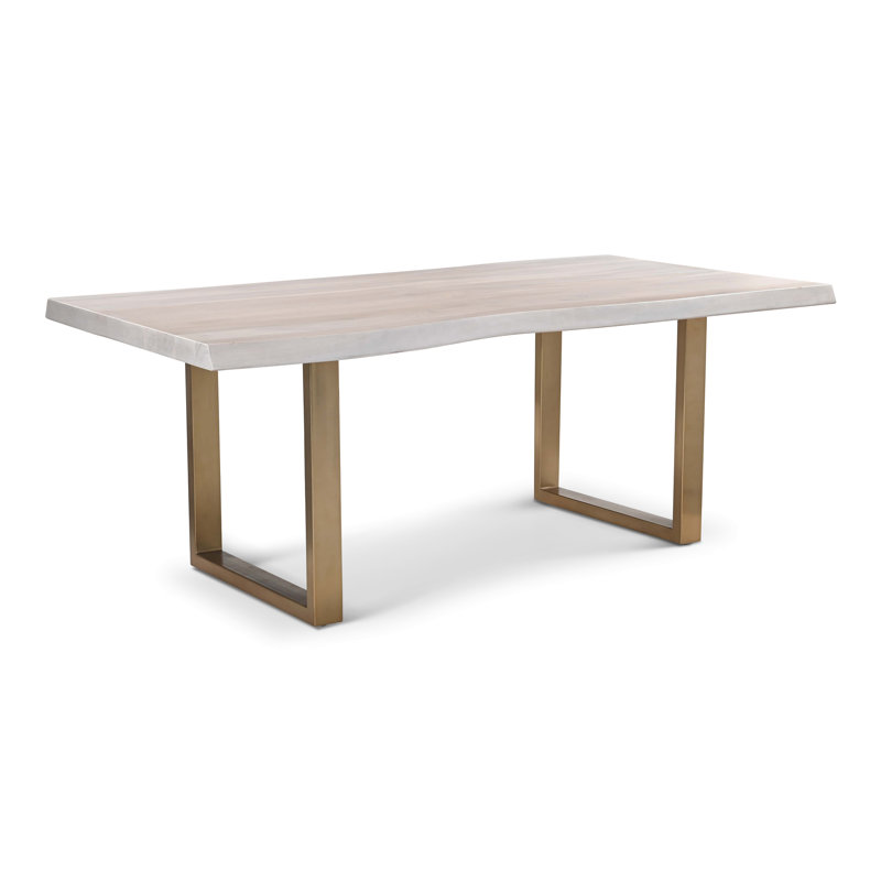Brooks Dining Table, 29.75"H x 79"L x 40"W, White Wash, Brass