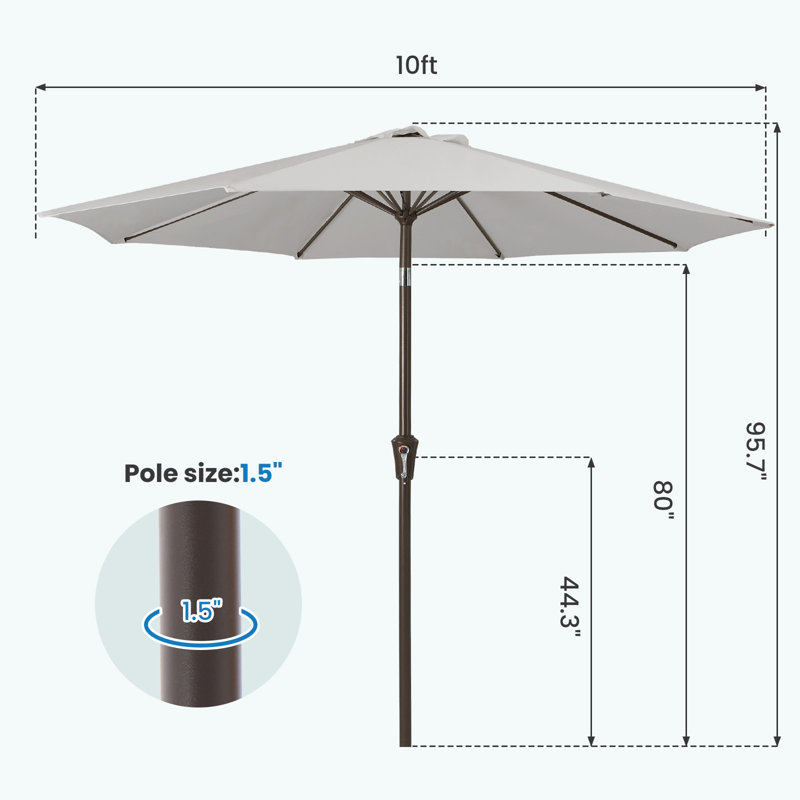 Parasol de marché inclinable Germar, H 95,7 po x l 120 po x P 120 po, Gris clair