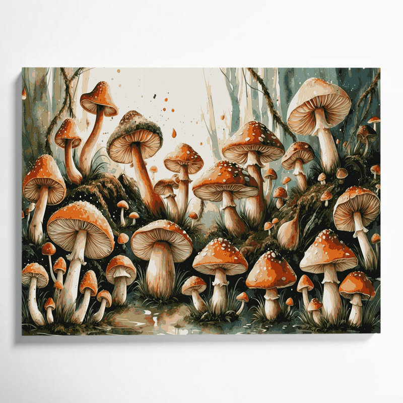 Art d'Halloween sur toile, champignon et tabourets bruns d'Halloween