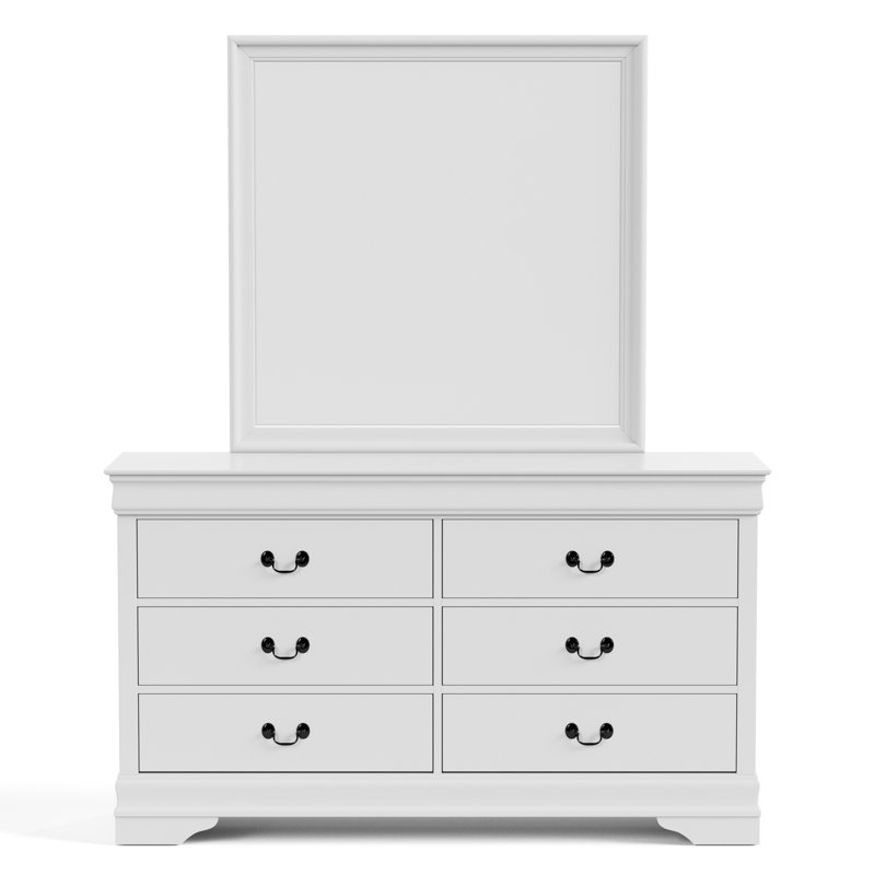 Commode double 6 tiroirs avec miroir Aberdeen, Blanc