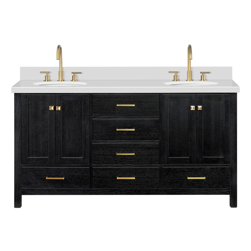 Amariani 67'' Double Bathroom Vanity with Top, Black Oak / Satin Brass, Oval