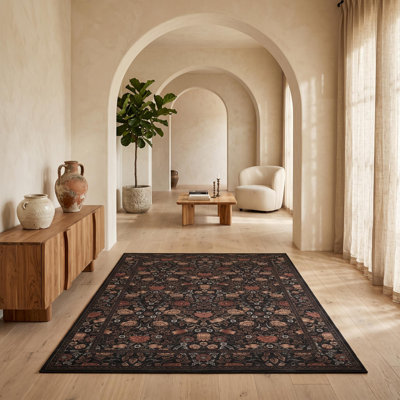 Tapis vintage lavable floral pour chambre à coucher, salon, salle à manger