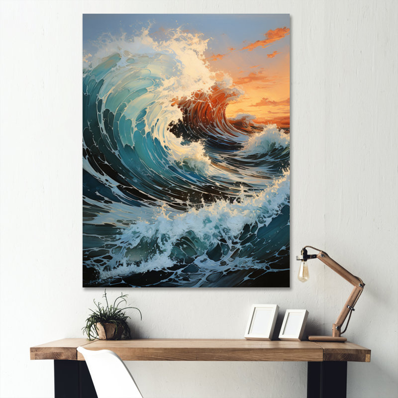 Tempête énergétique orange sarcelle II - impression, H 32 po x l 16 po x P 1 po, Toile tendue