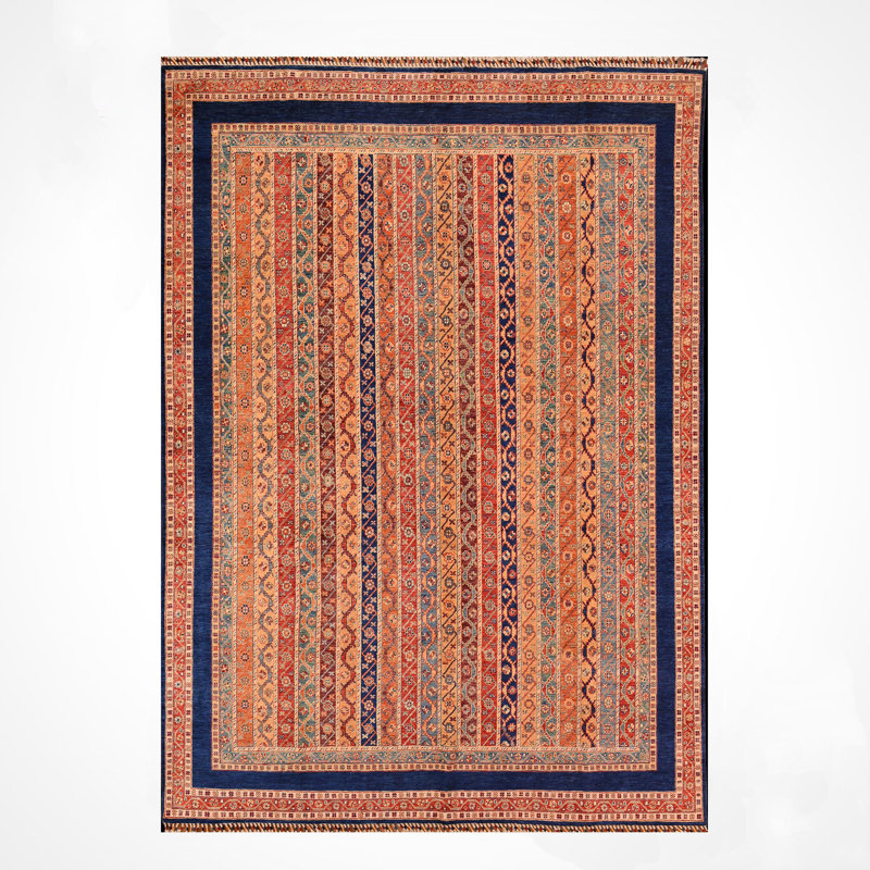 Tapis bleu original en laine et coton noué à la main