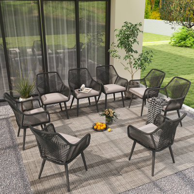 Chaises de salle à manger d'extérieur en rotin avec coussins (ensemble de 8)