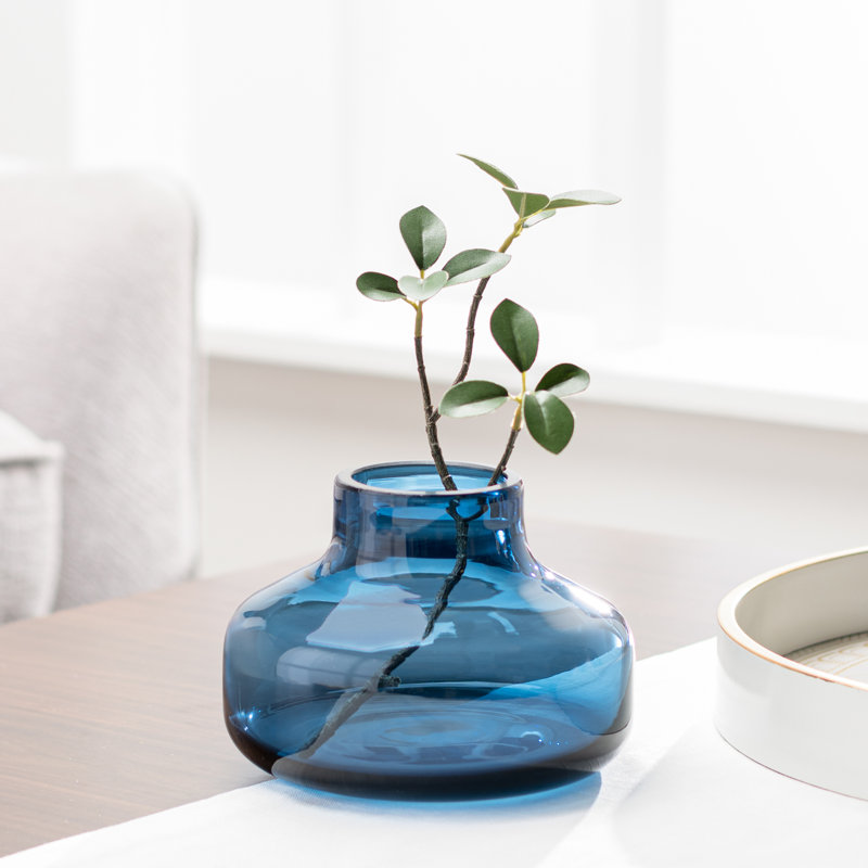 Vase de table bleu en verre soufflé à la main Aquista, Bleu