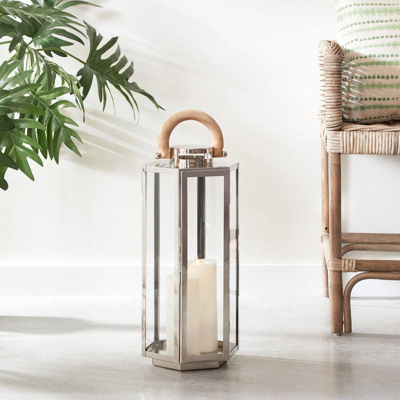 Lantern, 23" H x 9" W x 9" D, Stainless Steel/Silver