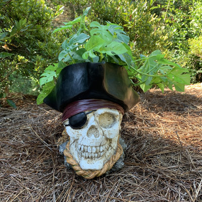 Life's a Beach Pirate Skull Hat Planter Statue