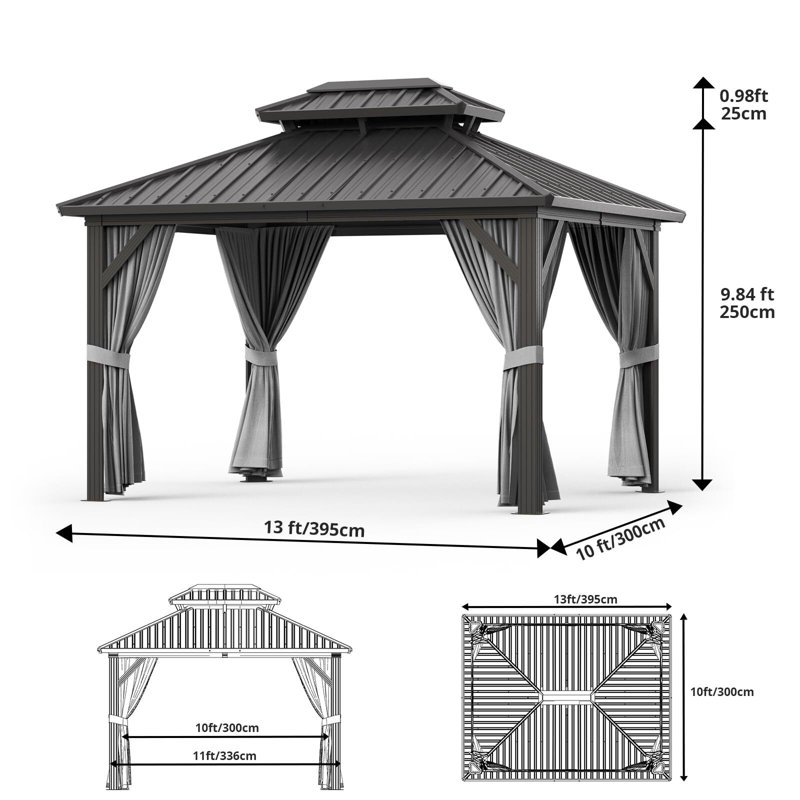 Pavillon de jardin d'extérieur - alliage d'aluminium + plaque de fer