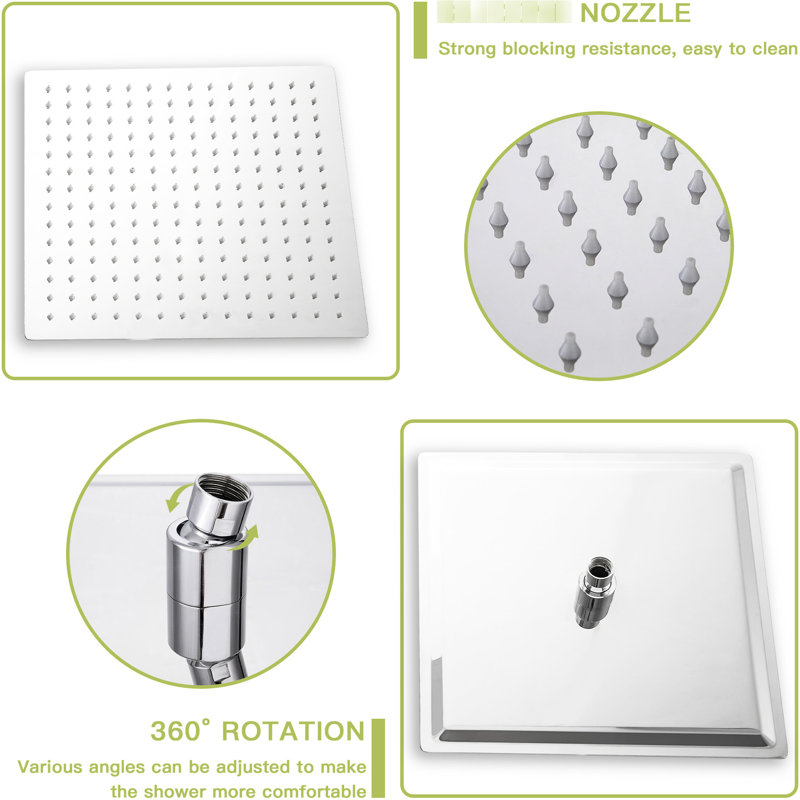 10 Inch Square Shower Head - Dual In With Ceiling Mount, Handheld And Rainfall For Comfort Mount System Finish -Balanced Valve