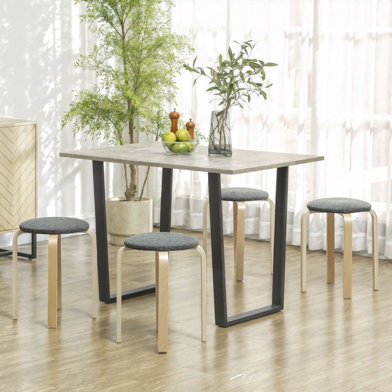 Ensemble de 4 tabourets ronds empilables avec siège rembourré pour la cuisine, gris